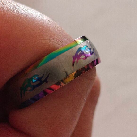 Rainbow Iridescent Tribal Print Ring - Picture 2 of 2